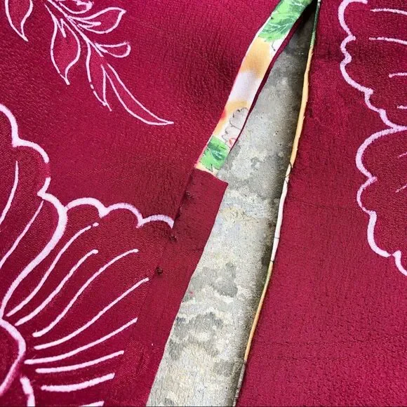 Vintage Japanese kimono robe silk floral print red - Picture 5 of 6